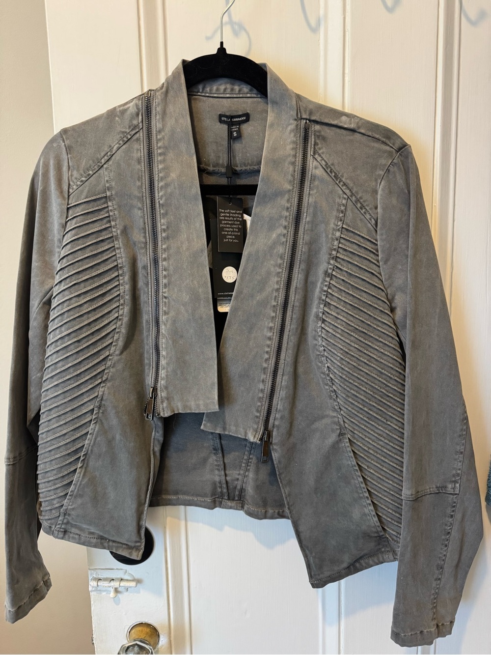 Stella Carakasi Gray Washed Cloth Moto Jacket Size S